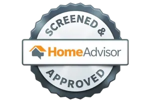 Silver badge with “Screened & Approved” and “HomeAdvisor” logo in the center.